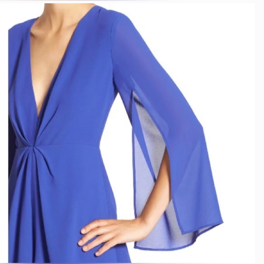 Astr Deep V neck pleated front blue romper